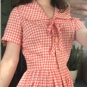 Vintage Red Gingham Cotton Dress